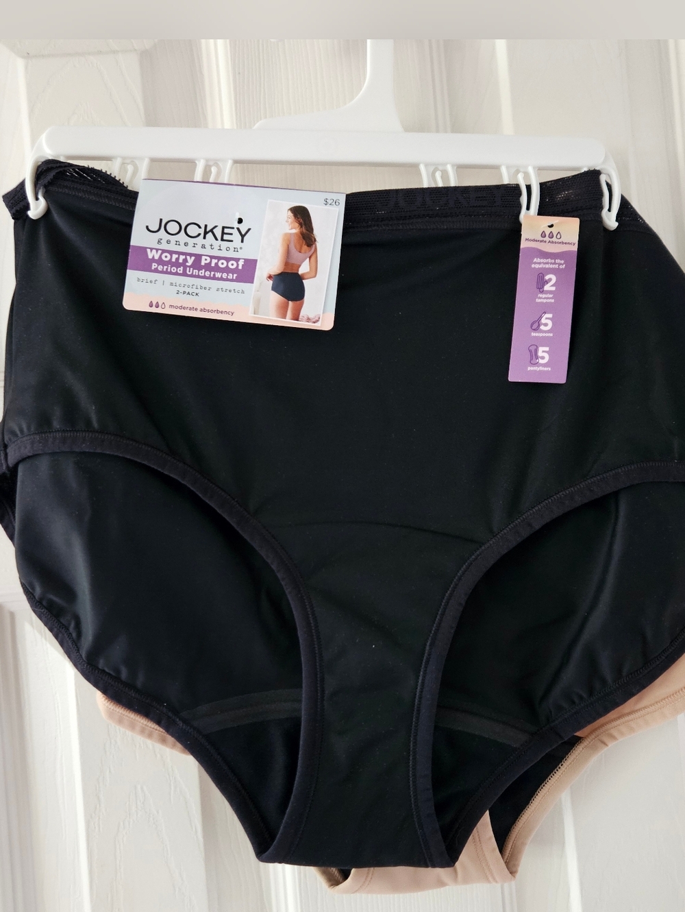 Jockey Worry Proof Period Underwear - Black and Nude/Tan (2-Pack) NWT